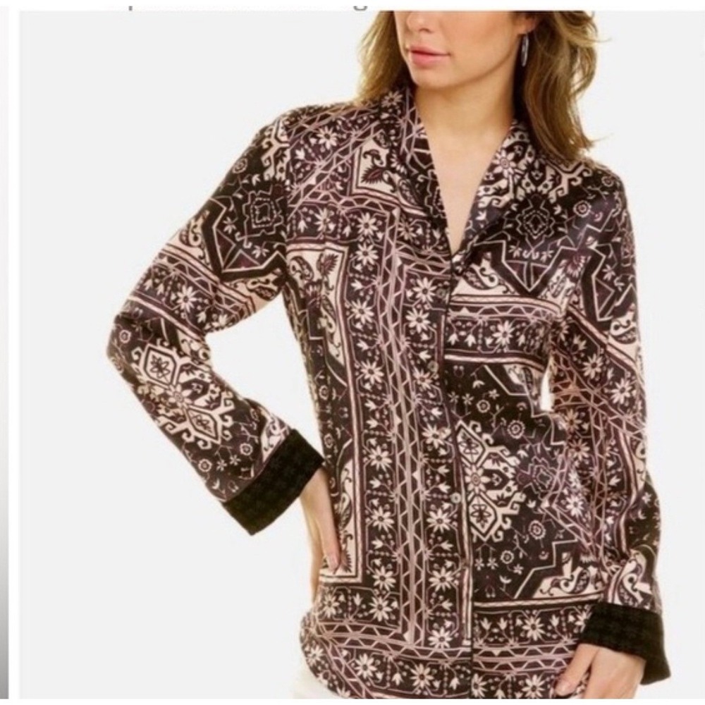 Johnny Was Ophelia Velvet Mix Pajama Top L • Silk Blend • Boho Luxe Button Front
